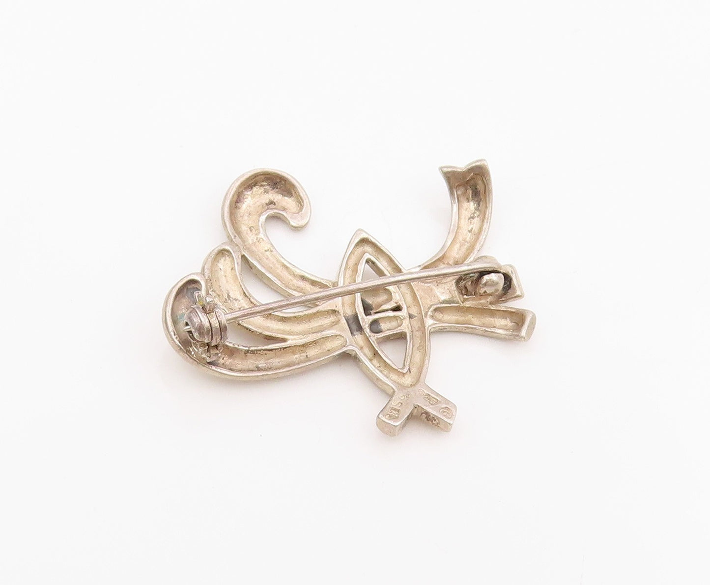 925 Sterling Silver Vintage Brooch Pin Modernist Sculptural Ribbon Loop  BP12159