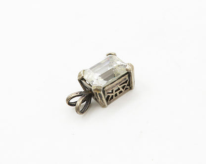 925 Sterling Silver   Vintage Shiny Prong Set Cubic Zirconia Pendant  PT15562