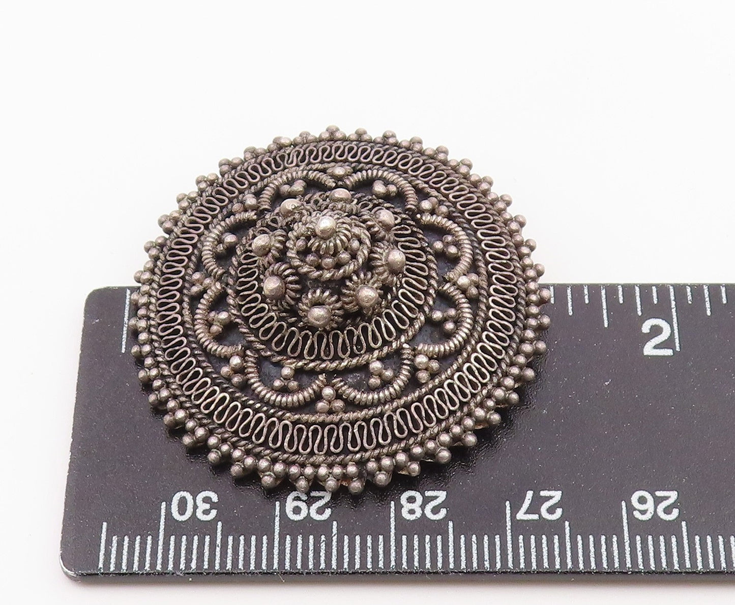 ISRAEL 925 Sterling Silver Vintage 3D Beaded Floral Dome Brooch Pin BP10234