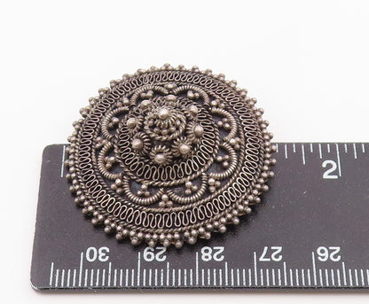 ISRAEL 925 Sterling Silver Vintage 3D Beaded Floral Dome Brooch Pin BP10234