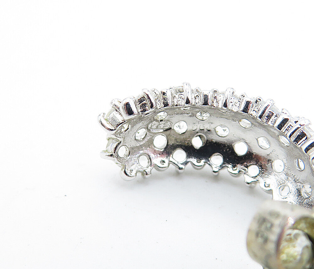 925 Sterling Silver  Vintage White Topaz Encrusted JHoop Earrings  EG2030