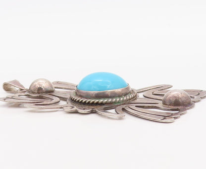 925 Sterling Silver Vintage Pendant MEXICO Designer Blue Turquoise Sun  PT23546