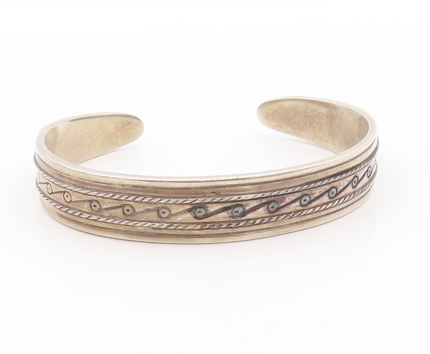 925 Sterling Silver Vintage Bracelet MMA Swirly Design Etched Cuff  BT11062