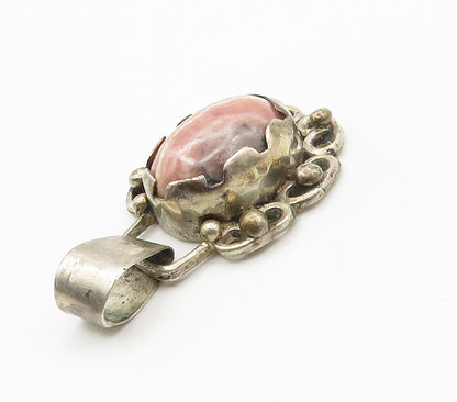 925 Sterling Silver Vintage Cabochon Rhodochrosite Floral Pendant PT11702