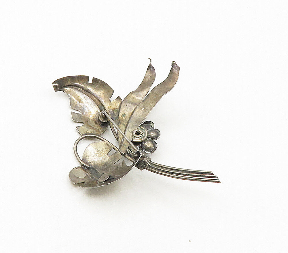 HARRY ISKIN 925 Sterling Silver  Vintage Blue Topaz Floral Brooch Pin  BP6605