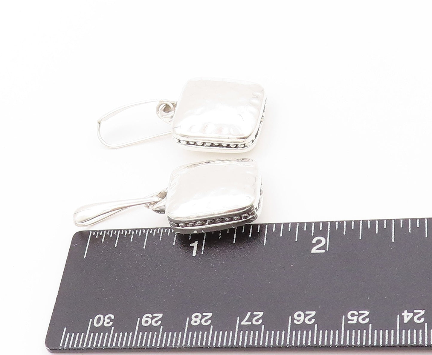 925 Sterling Silver Vintage Earrings Puffed Dangling Hand Bag Design  EG13552