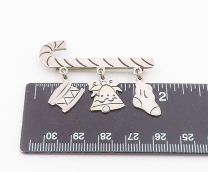 MEXICO 925 Sterling Silver  Vintage Candy Cane Christmas Brooch Pin  BP3836