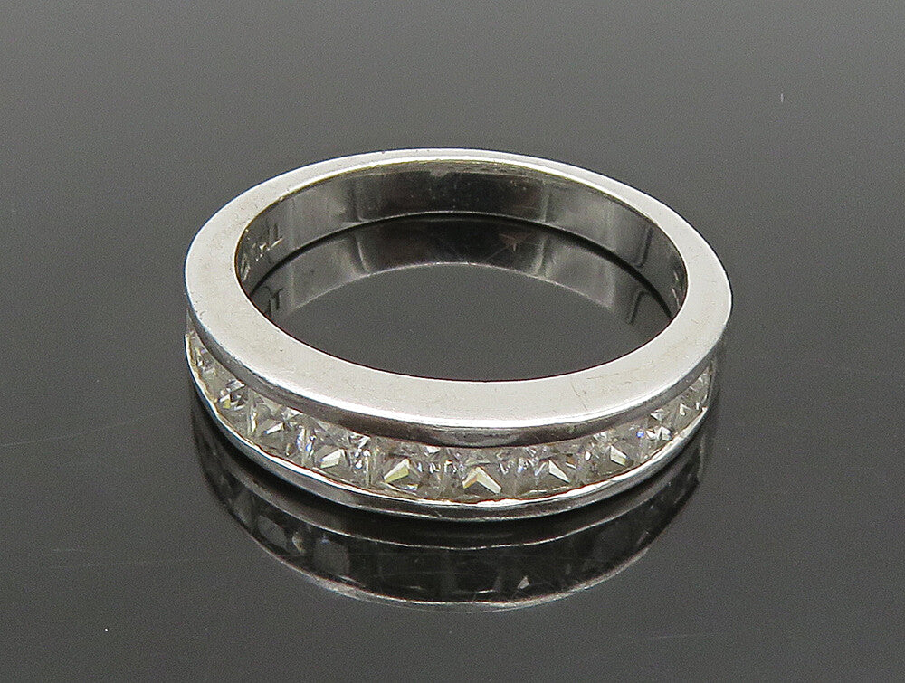 925 Sterling Silver Vintage Sparkly Topaz Half Eternity Band Ring Sz 7 RG24439