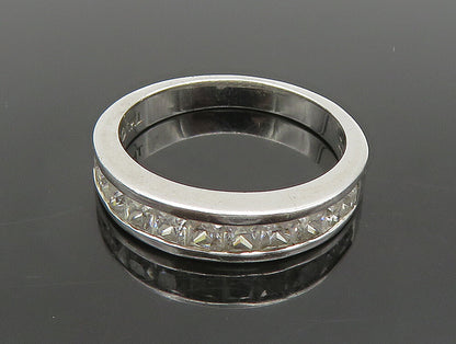 925 Sterling Silver Vintage Sparkly Topaz Half Eternity Band Ring Sz 7 RG24439