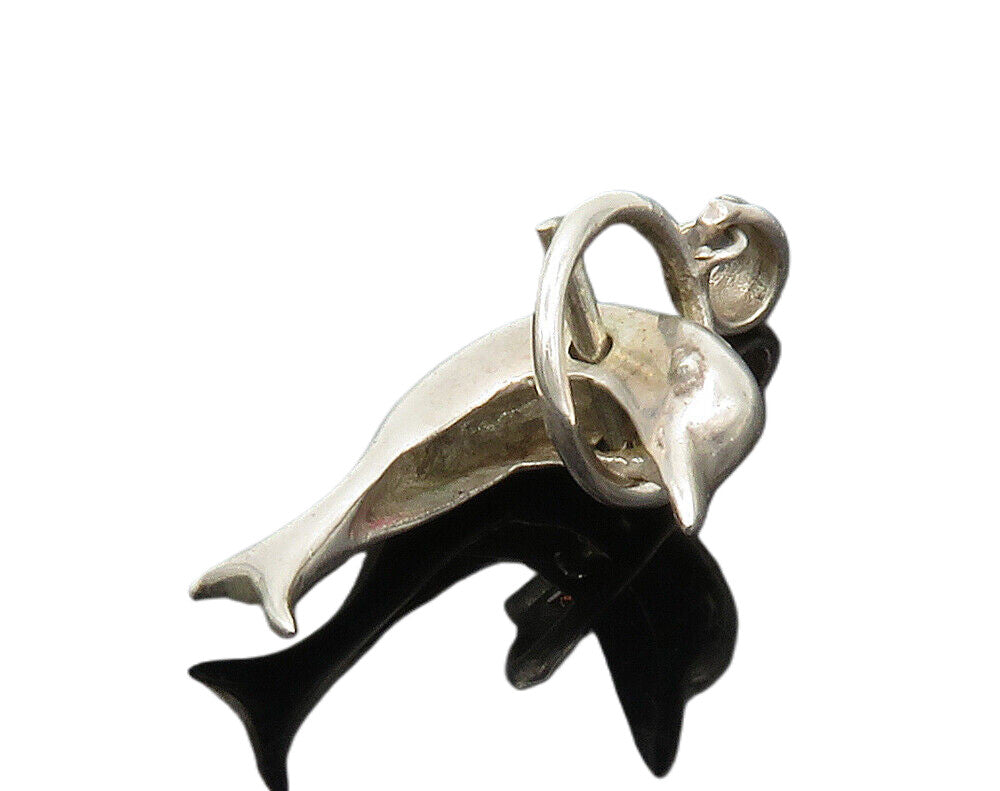 925 Sterling Silver  Vintage Dolphin Leaping Through Hoop Pendant  PT11605