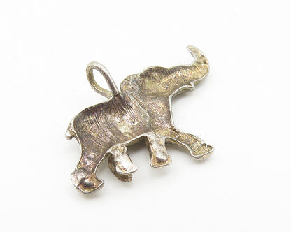 925 Sterling Silver  Vintage Dark Tone Diamond Cut Elephant Pendant  PT8802