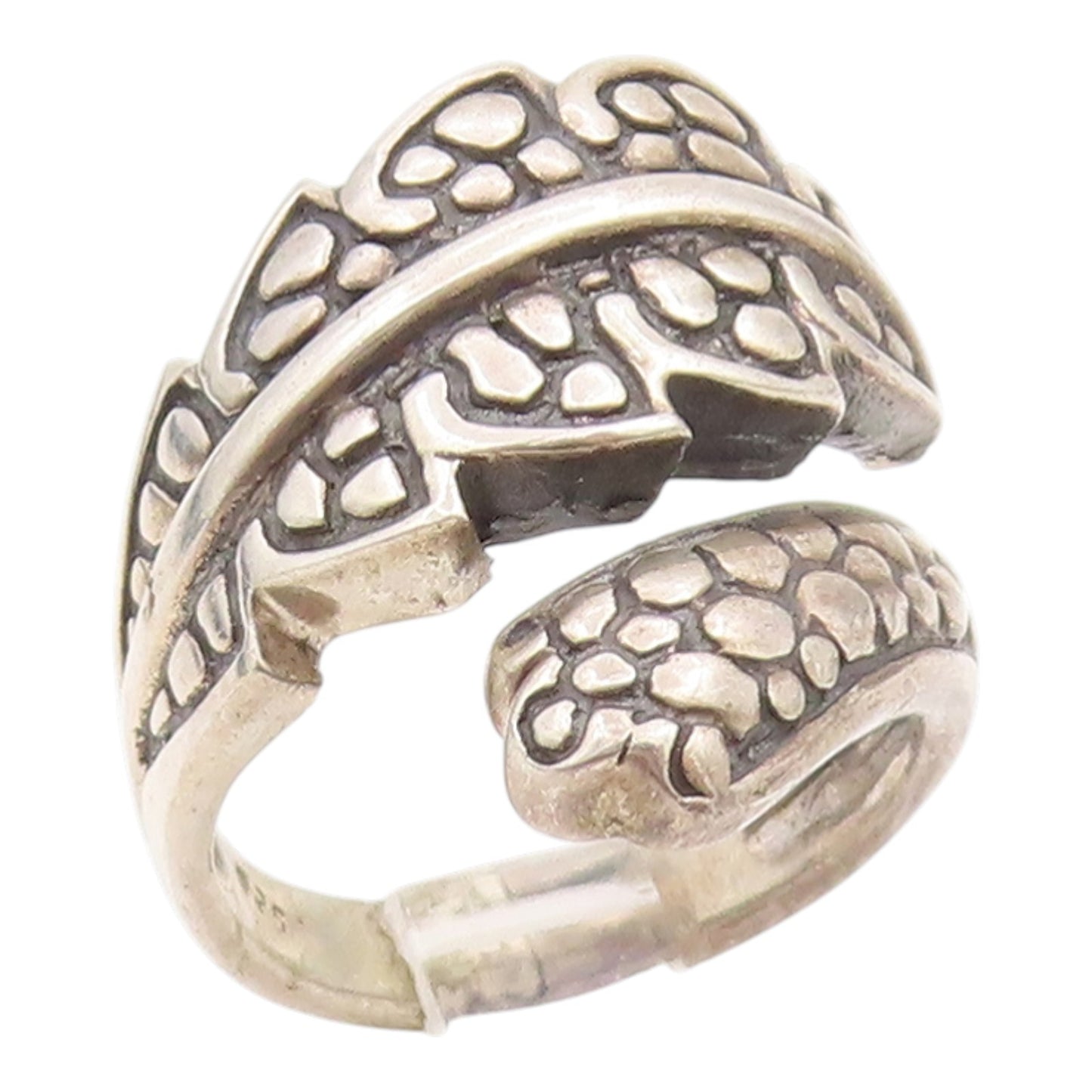 925 Sterling Silver Vintage Ring Textured Floral Leaf Bypass Band  Sz 6  RG35310
