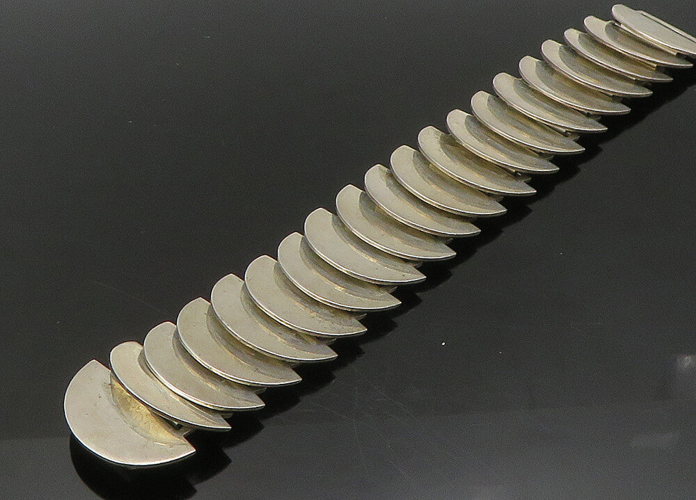 MEXICO 925 Sterling Silver Vintage Heavy Shiny Modernist Chain Bracelet BT9043