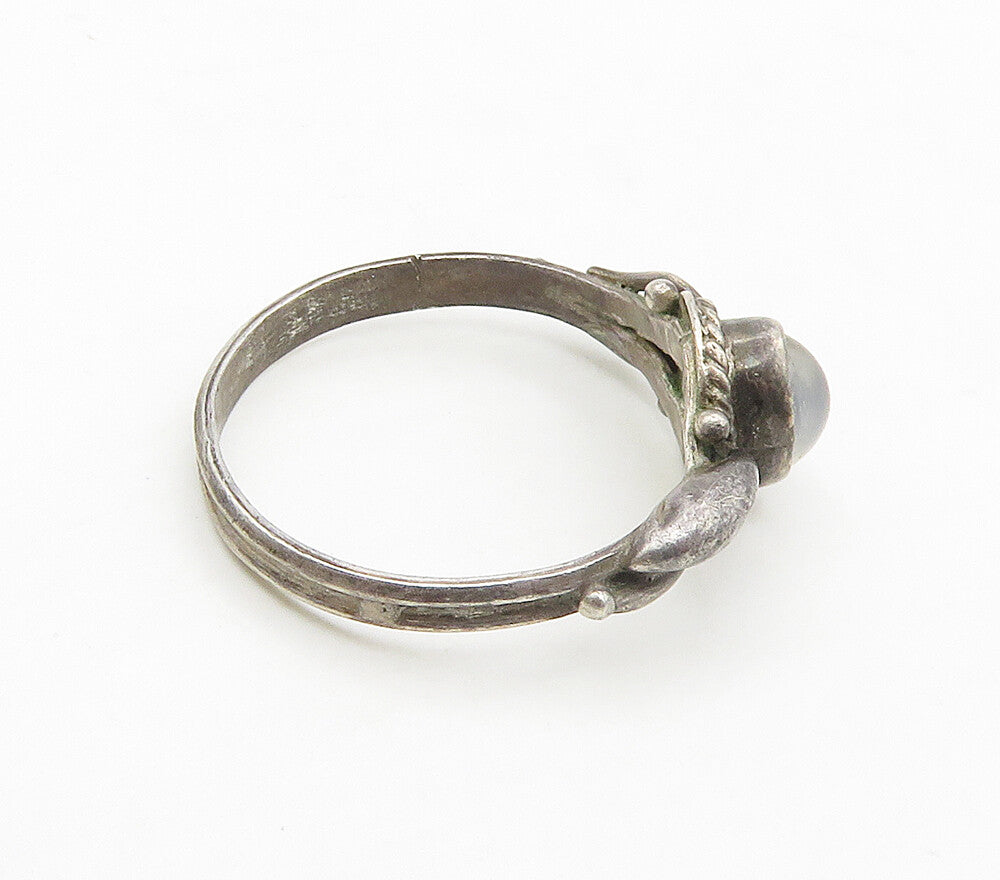 925 Sterling Silver  Vintage Cabochon Cut White Topaz Band Ring Sz 6  RG16985