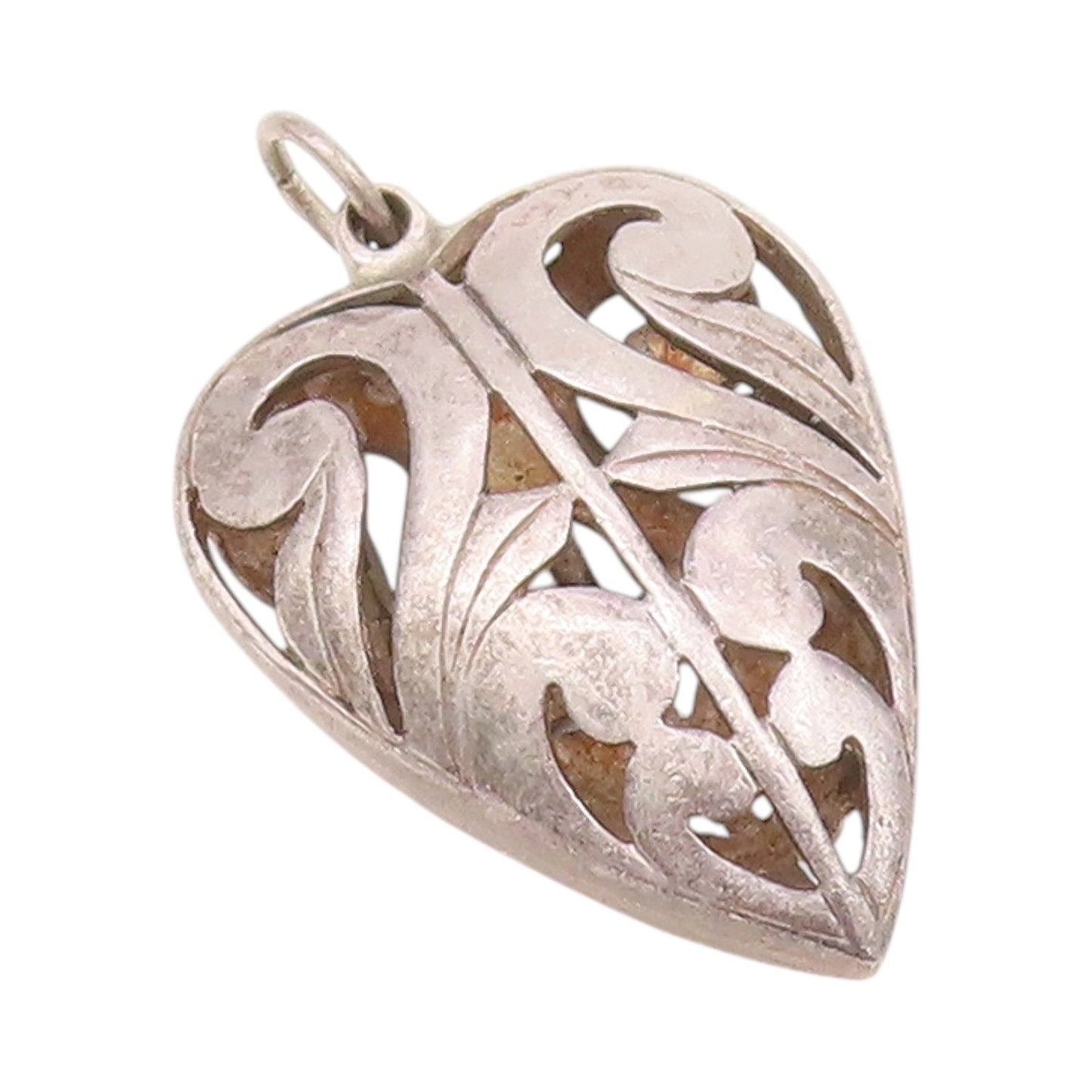 925 Sterling Silver Vintage Pendant Antique Swirls Cutout Puffed Heart  PT24331