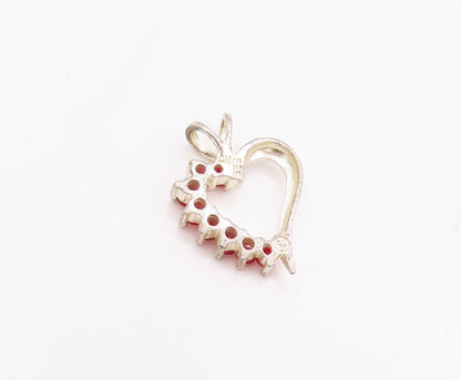 925 Sterling Silver Vintage Pendant Red Ruby Love Heart Cut Out Charm  PT24754