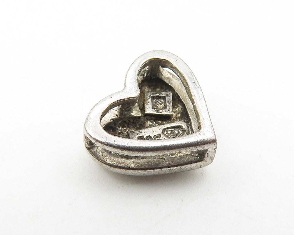 925 Sterling Silver  Vintage Genuine Diamond Accent Love Heart Pendant  PT8319