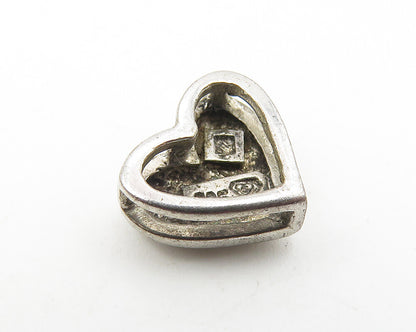 925 Sterling Silver  Vintage Genuine Diamond Accent Love Heart Pendant  PT8319