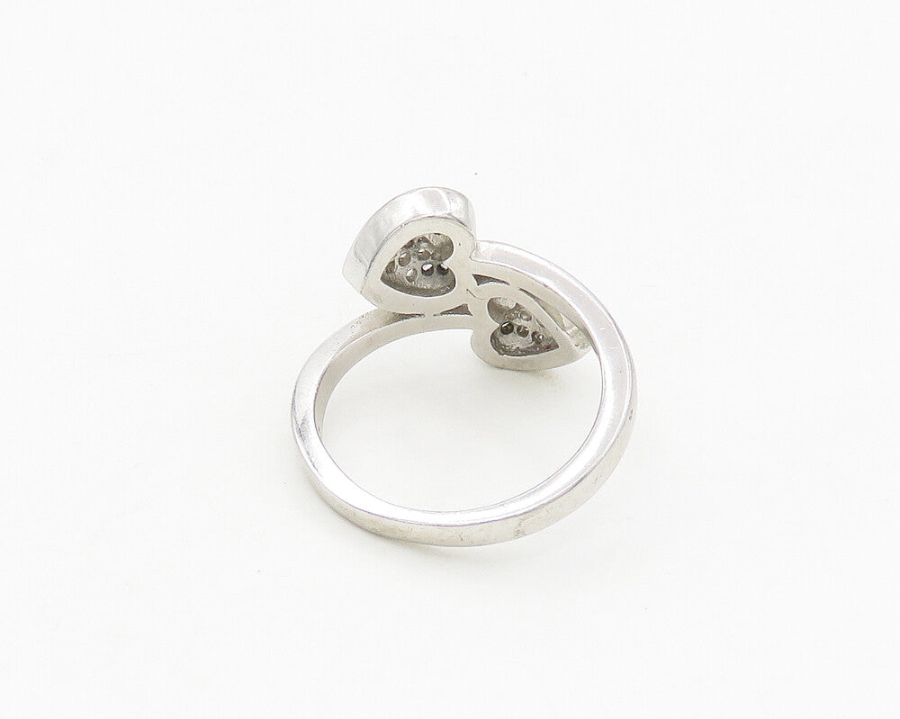 925 Sterling Silver  Cubic Zirconia Love Hearts Bypass Band Ring Sz 6  RG17983