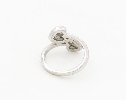 925 Sterling Silver  Cubic Zirconia Love Hearts Bypass Band Ring Sz 6  RG17983