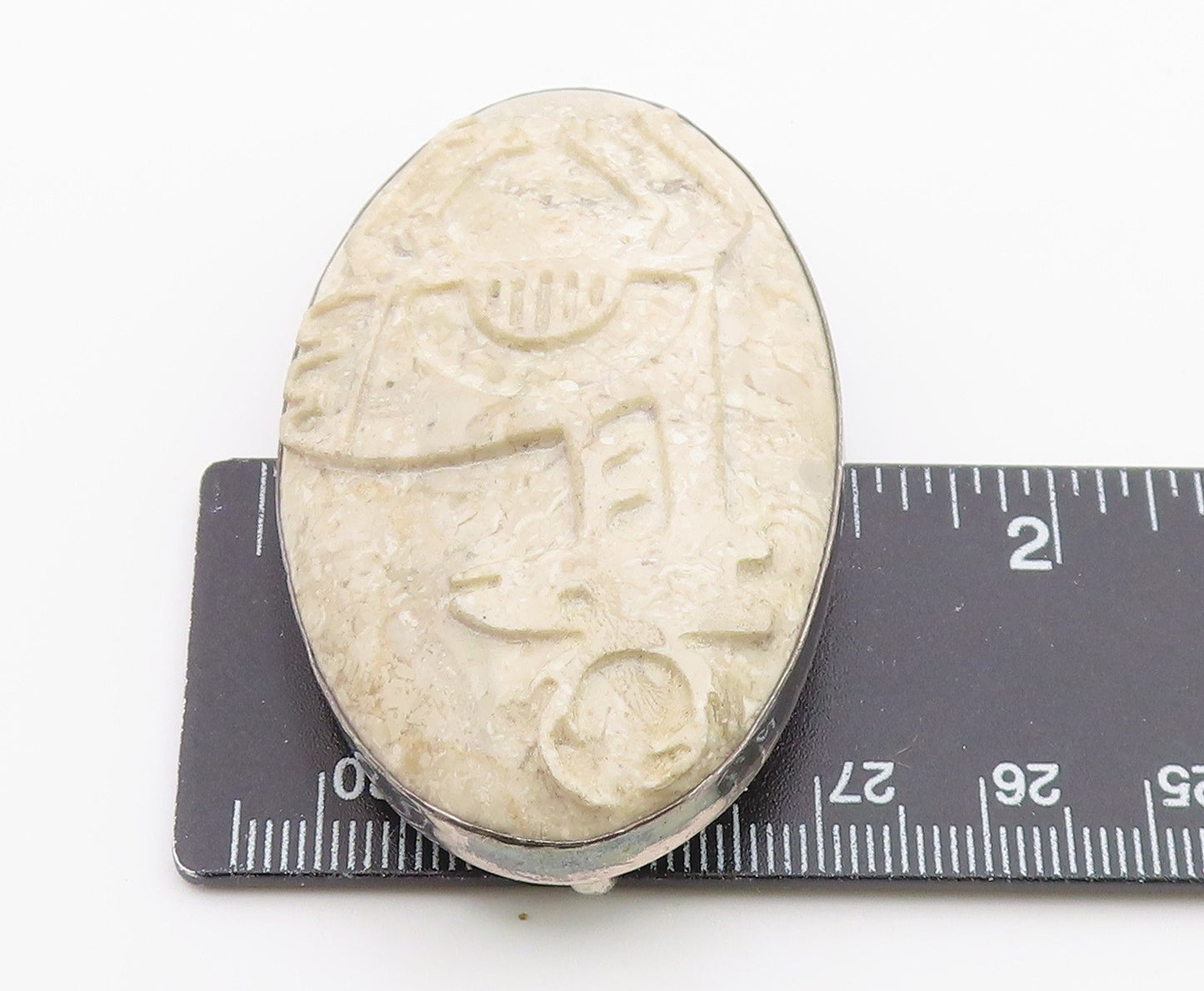 925 Sterling Silver Vintage Deer Animal Carved Jasper Brooch Pin BP7570