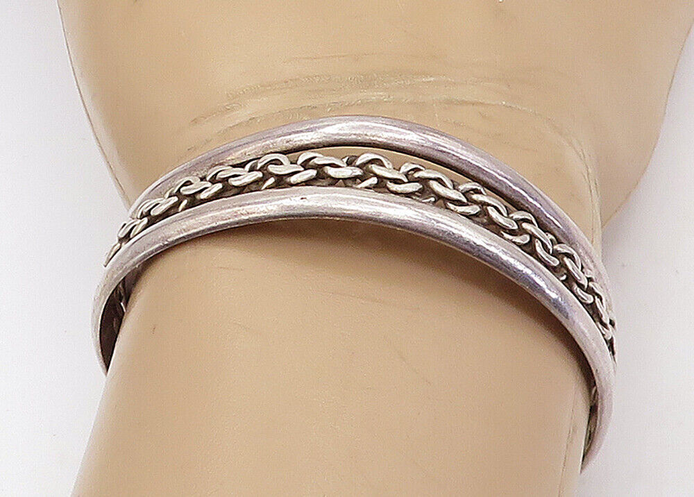 MEXICO 925 Sterling Silver  Vintage Dark Tone Twist Cuff Bracelet  BT2930