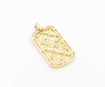 925 Sterling Silver  Shiny Cubic Zirconia Checkered Dog Tag Pendant  PT11125
