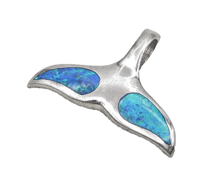 925 Sterling Silver  Vintage Inlaid Fire Opal Whale's Tail Pendant  PT14864