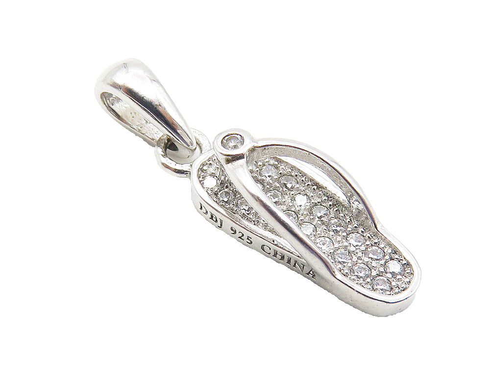 925 Sterling Silver  Sparkling Topaz Flip Flop Sandal Motif Pendant  PT8508