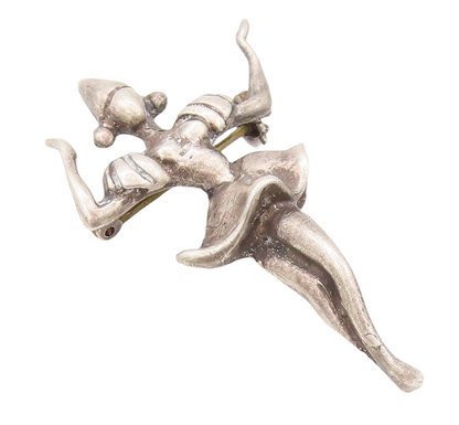 925 Sterling Silver Vintage Brooch Pin Solid 3D Carved Dancing Girl  BP11198