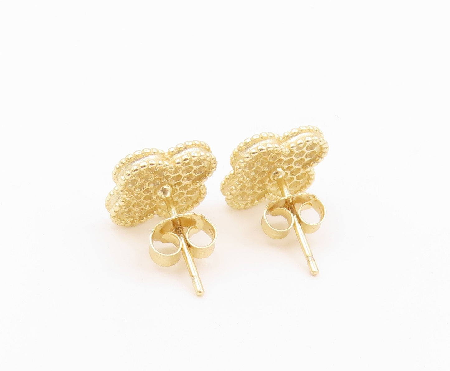 925 Sterling Silver Vintage Earrings Gold Plated CZ Lucy Clover Stud  EG14516