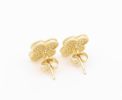 925 Sterling Silver Vintage Earrings Gold Plated CZ Lucy Clover Stud  EG14516