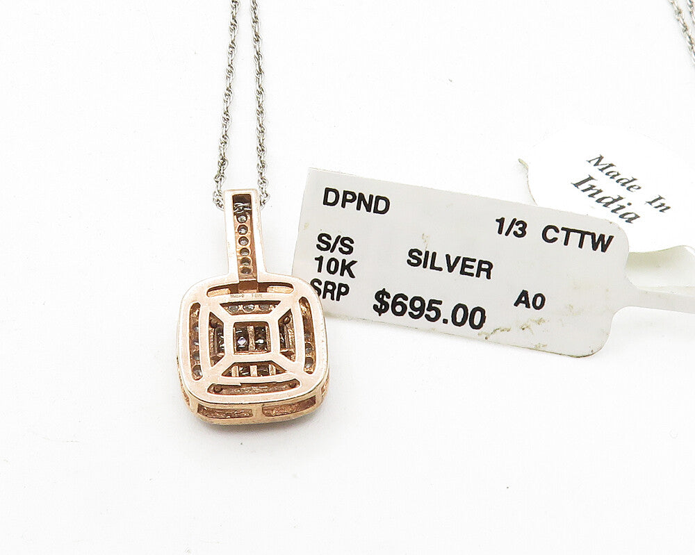 925 Silver & 10K GOLD  Genuine Diamonds Rose Gold Plated Chain Necklace NE1990