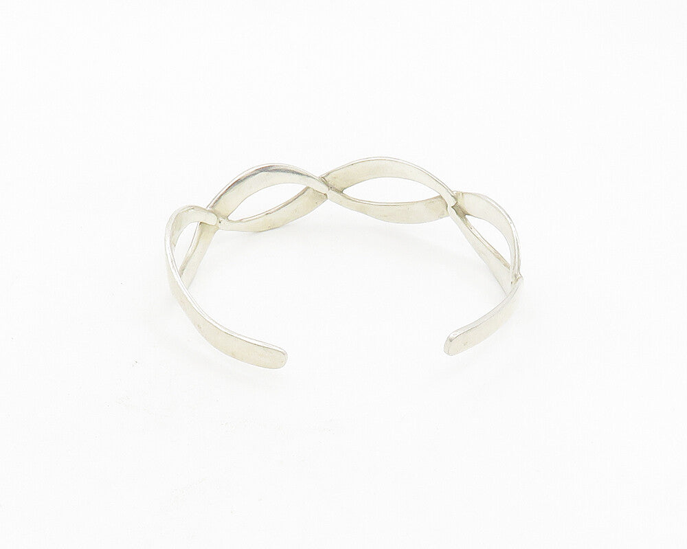 925 Sterling Silver  Vintage Smooth Shiny Open Twist Cuff Bracelet  BT7572