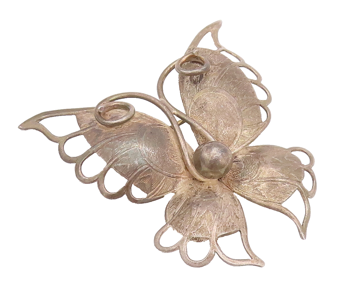 925 Sterling Silver Vintage Brooch Pin BEAU Swirly Cutout Butterfly  BP10749