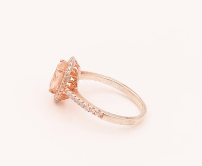 925 Sterling Silver  Vintage Rose Quartz Halo CZ Ring Sz 6.5  RG26586