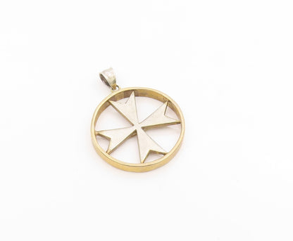 925 Sterling Silver Vintage Pendant Gold Plated Holy Maltese Cross Medal PT26070