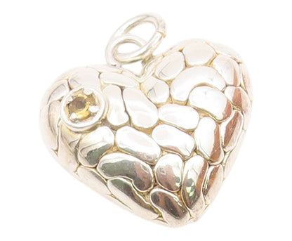925 Sterling Silver  Citrine Hollow Shiny Cobble Love Heart Pendant  PT12941