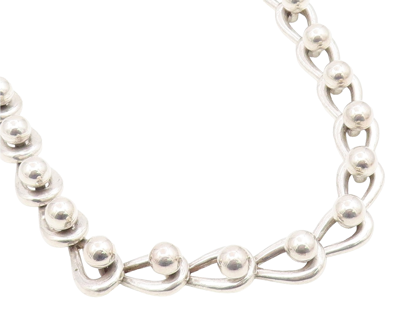 925 Sterling Silver Vintage Necklace Interlocking Bead Loop Link Heavy  NE4841
