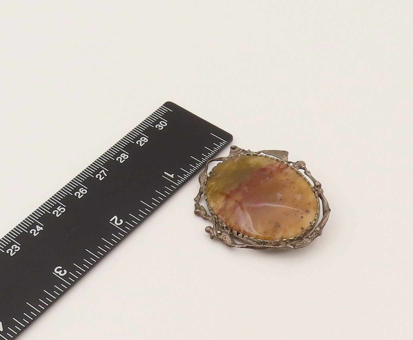 925 Sterling Silver  Vintage Unique Wavy Edge Plume Agate Brooch Pin  BP10213