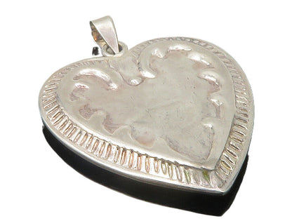 925 Sterling Silver  Vintage Shiny Love Heart Etched Border Pendant  PT9643