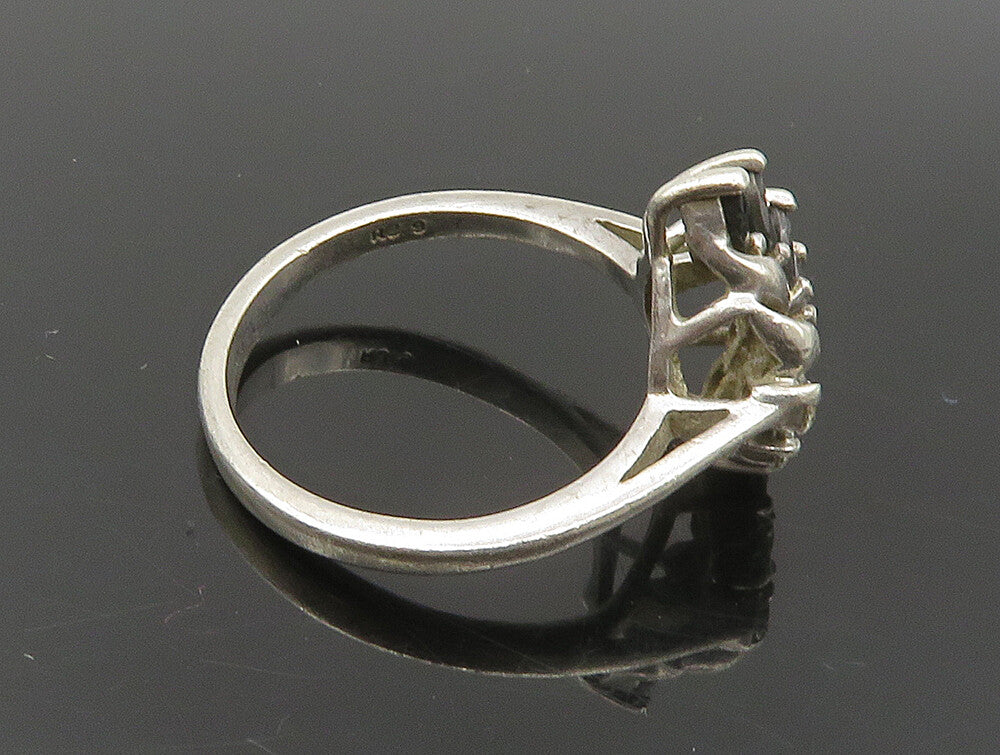 925 Silver  Vintage Sapphire & Cubic Zirconia Floral Ring Sz 8.5  RG24200