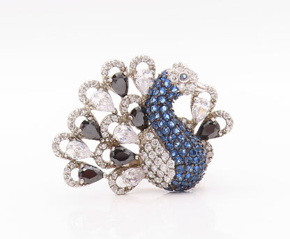 925 Sterling Silver Vintage Ring White Blue CZ & Spinel Peacock  Sz 9  RG32646