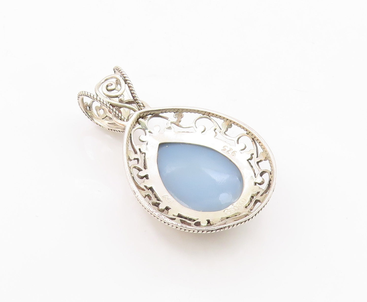 SAJEN 925 Sterling Silver Vintage Druzy Stone Swirl Vine Border Pendant PT16628