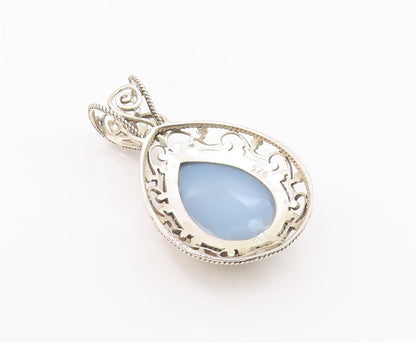 SAJEN 925 Sterling Silver Vintage Druzy Stone Swirl Vine Border Pendant PT16628