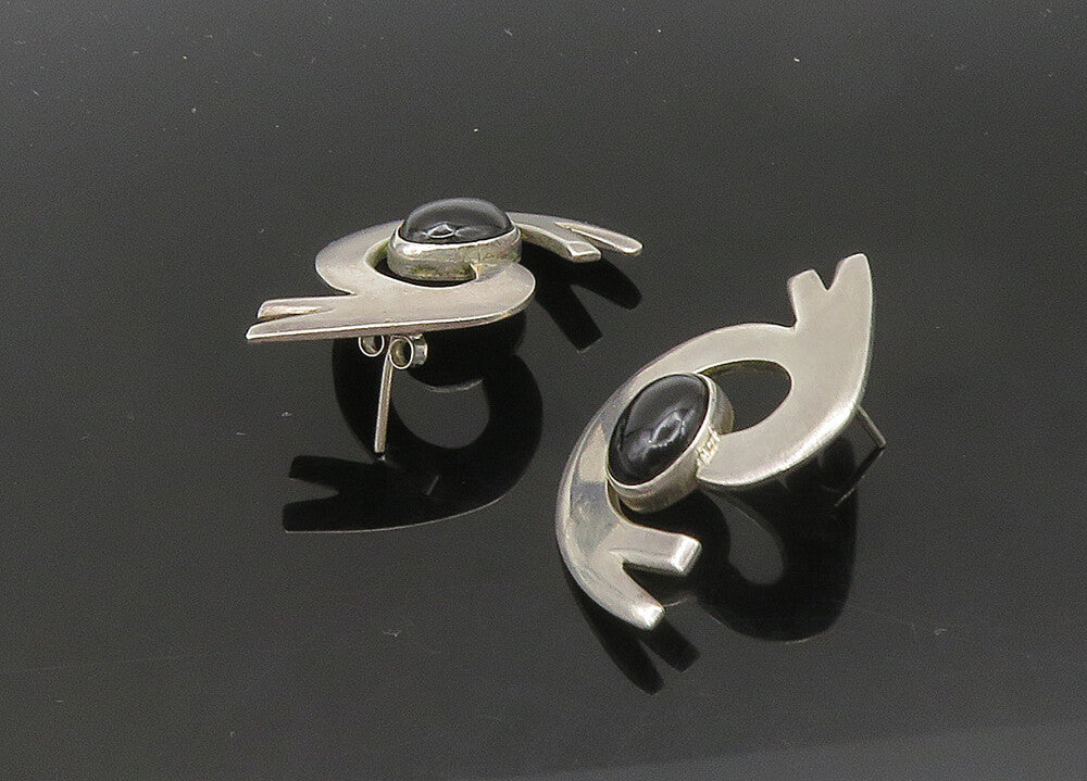 MEXICO 925 Sterling Silver  Vintage Black Onyx Modernist Drop Earrings EG10571