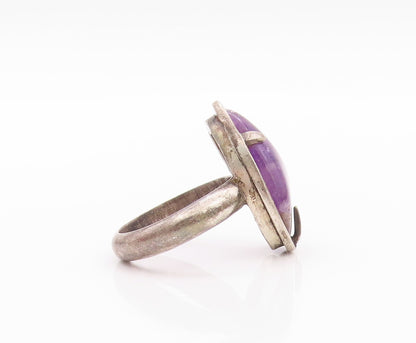 925 Sterling Silver Vintage Ring Modernist Amorphas Shape Amethyst Sz 7  RG32637