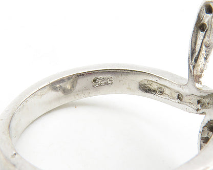 925 Sterling Silver  Topaz Open Love Heart Bypass Band Ring Sz 5.5  RG11828