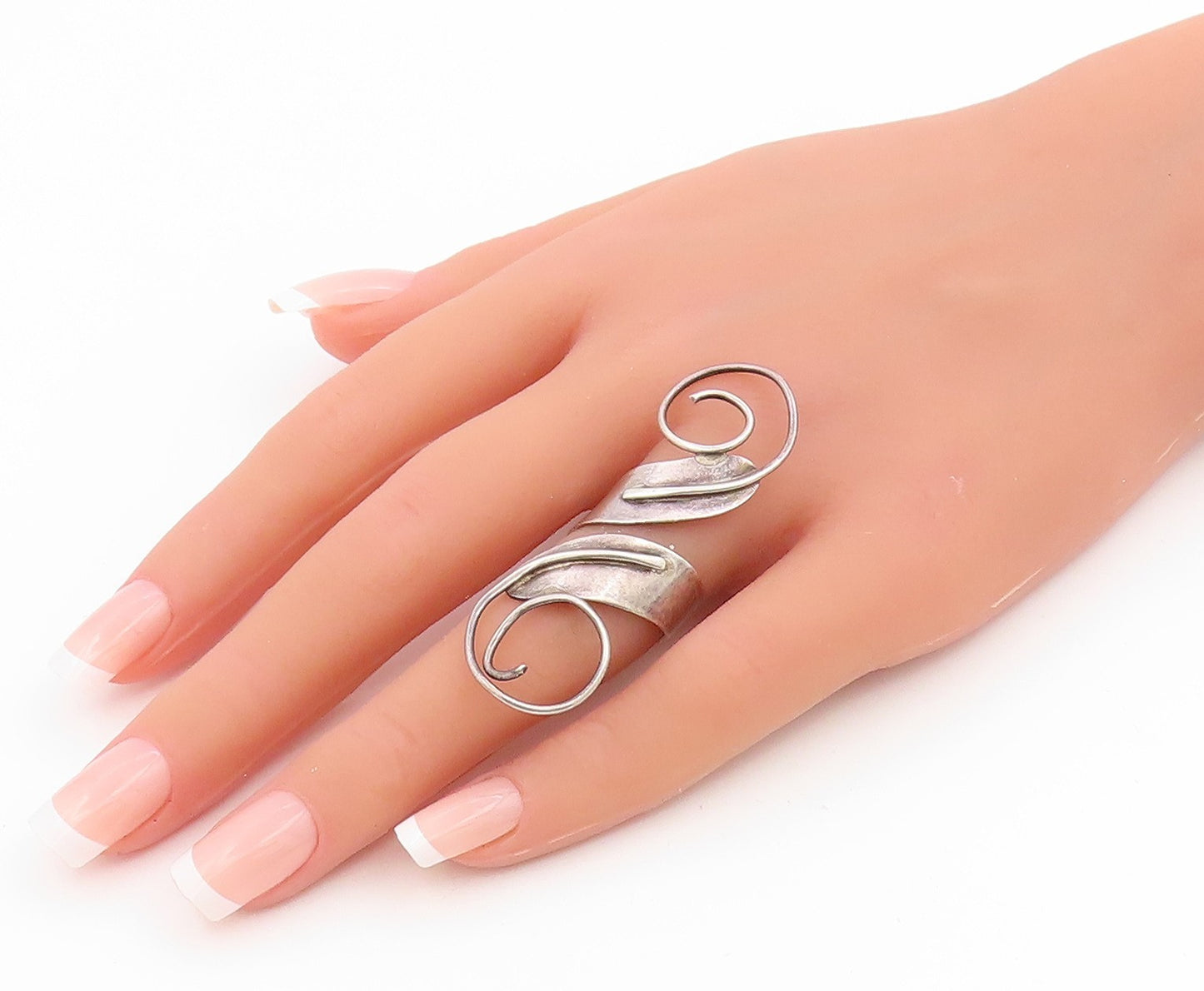 925 Sterling Silver Vintage Ring Modernist Spiral Leaf Bypass Band Sz 9 RG35324