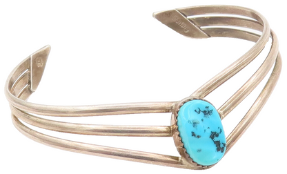 NAVAJO 925 Silver  Vintage Spit Band Solid Turquoise Cuff Bracelet  BT10087